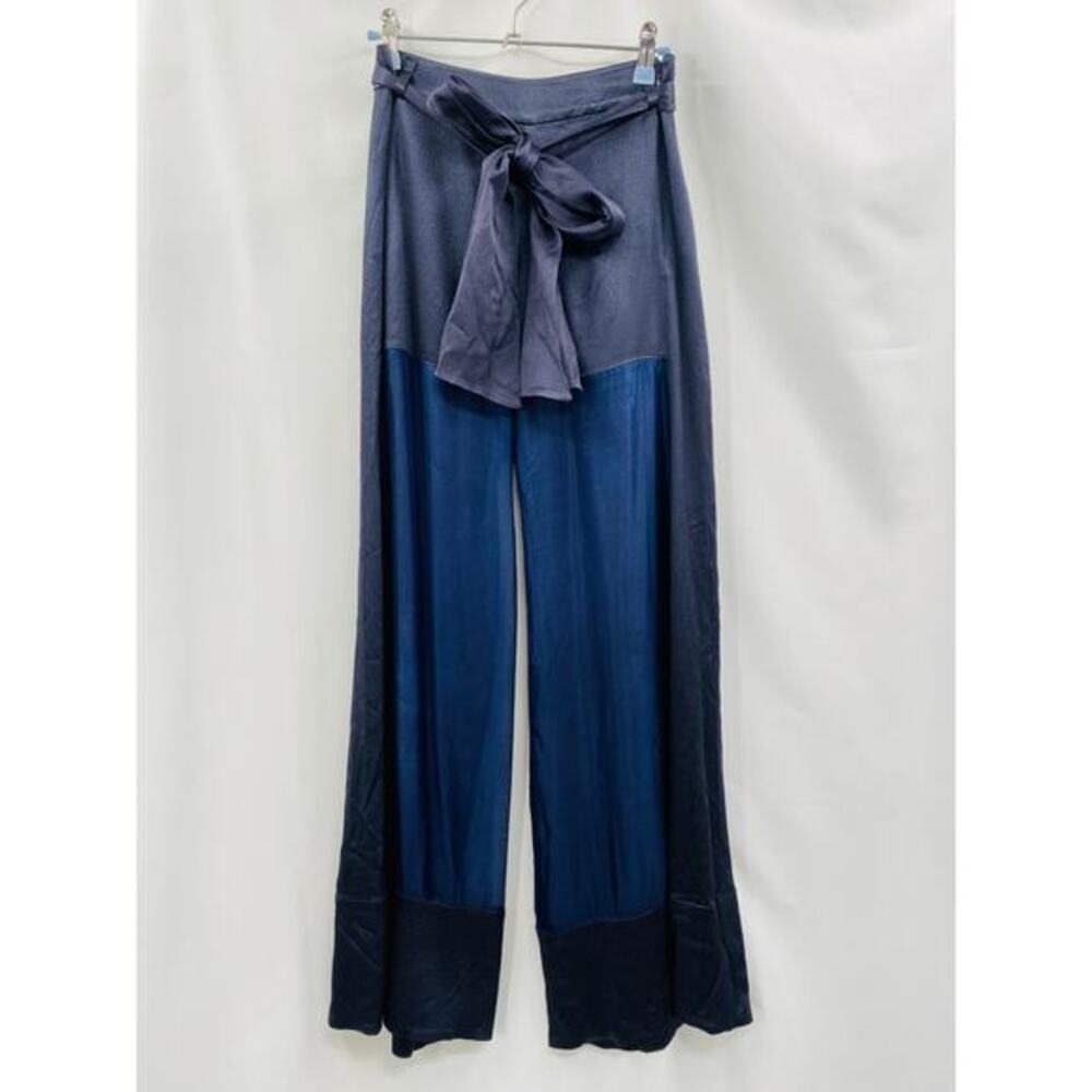 Haney navy mixed media‎ silk wide leg pants